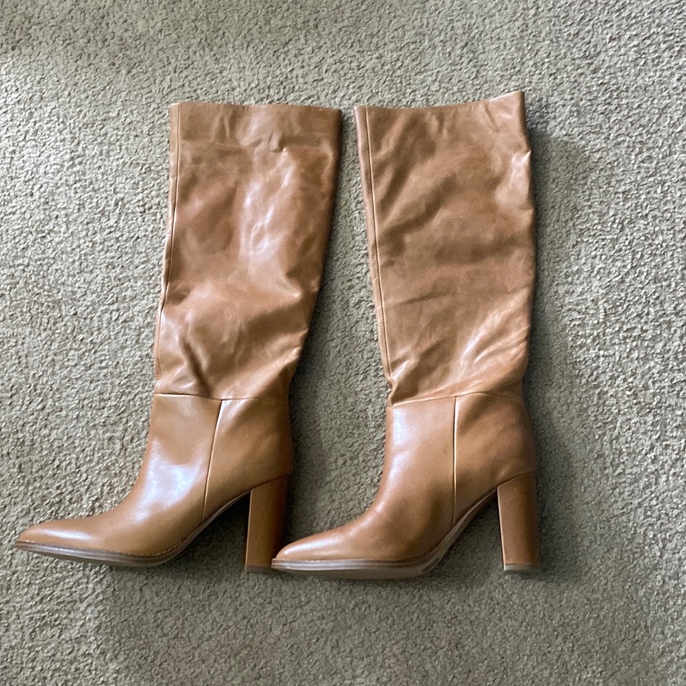 Nine West Tan Leather Knee-High Heeled Boots